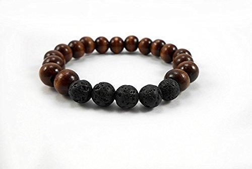 Lava rock & dark wood bracelet, size 7 inch, 10mm w…