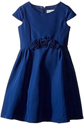 US Angels Baby Girl's Silk Taffeta Cap Sleeve Dress w/Flower Trim (Toddler/Little Kids) Navy Dress