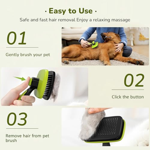 pecute Cat Brush for Large Dogs Cats and Dogs, Cat and Dog Brush with Stainless Steel Teeth, Non-slip Handle, Detangles Tangles and Reduce Falling by Up to 90%, Green