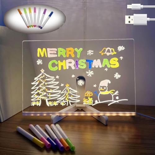 LED Drawing Board, Creative Magical Board with 7 Pcs Colored pen, Home Application and Painting for Doodle Glow, Acrylic Dry Erase Board with Light, 30 * 20 CM