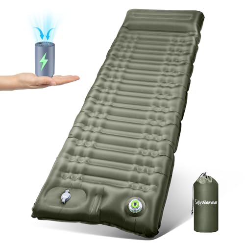 Arlierss Elektrisch Isomatte,12CM Dicke Aufblasbare Matratze mit Fußpresse Pumpe und Kissen,Ultraleicht Wasserdicht Anti-Ripstop Luftmatratze für Wand