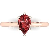 Clara Pucci 14K Solid Rose Gold 1 ctw Garnet Solitaire Ring for Women | Anniversary, Birthday Gift | 8x5mm Pear Cut