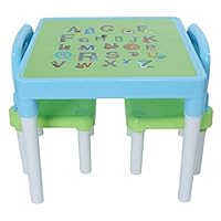 ASOBIMONO Kids Activity Table and Chairs Set, Toddlers Play Around Tables with Alphabet for Boys & Girls Studying, Playing, Dining, US Stock (Light Blue , 20x20x17.31 inch)