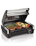 Hamilton Beach Electric Indoor Searing Grill Removable Easy-To-Clean Nonstick Plate, 6-Serving, Extra-Large Drip Tray, Stainless Steel (25360)