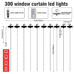 Dazzle Bright Curtain String Lights, 300 LED 9.8ft