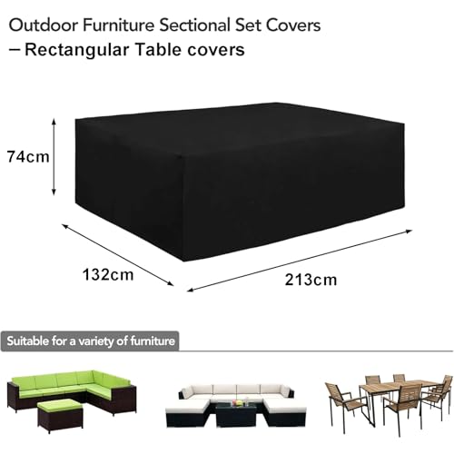 EASYBUYTECH 420D Heavy Duty Patio Furniture Cover, Outdoor Rectangular Table and Chair Set Cover, Waterproof Outdoor Sectional Set Cover,213x132x74cm