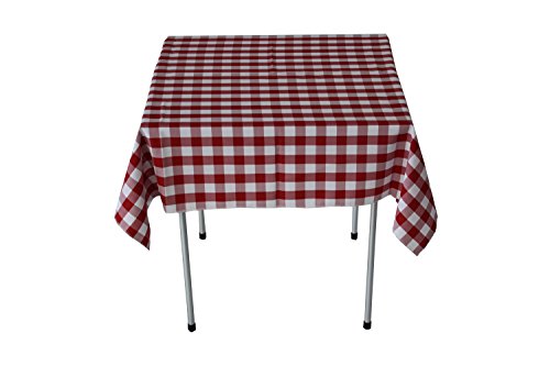 Table in a Bag TC4848RW Square Polyester Poplin Gingham Tablecloth, 48-Inch by 48-Inch, Red and White Checkered Pattern