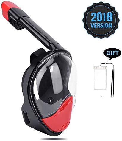 Snorkel Mask 2018 Upgraded Version 180° Panoramic View Easy Breath Full Face Snorkeling Mask with Action Camera Mount Anti-Fog Anti-Leak Snorkel Set for Men and Women with Waterproof Phone Bag
