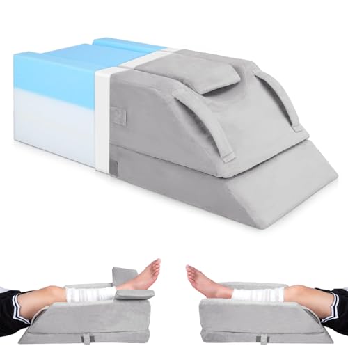 Leg Raise Cushions, Adjustable in 4 Heights, Ideal for After Surgery, Injuries or Relaxation, Orthopaedic Memory Foam, with 3 Handles and a Removable Insert, Washable Velvet Cover