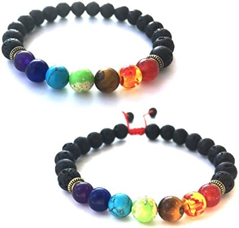 ZHICHEN 7 Chakra Tibetan Buddhist Prayer Mala Bracelet Natural Stone Yoga Bracelet Bangle with Free Bag (Double 7 Chakra Lava)
