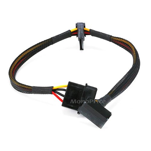 Monoprice 12inch 4pin MOLEX Male to (2) 15pin SATA II Female Power Cable (Net Jacket)