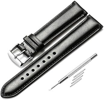 Shine Grace 18 19 20 21 22mm Genuine Calfskin Leather Watch Band Padded Strap Steel Spring Bar Buckle Super Soft (20mm, Dark Brown)