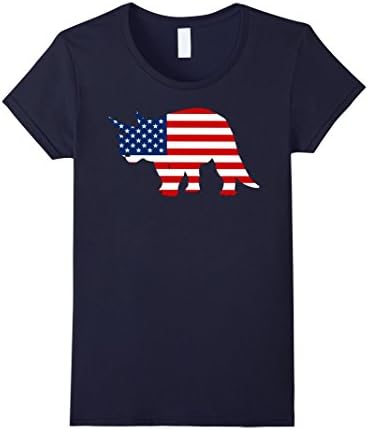 Womens American Patriotic Dinosaur Big Horn Tshirt 4th Of July Flag Large Navy