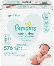 Baby Wipes, Pampers Sensitive Water Based Baby Diaper Wipes, Hypoallergenic and Unscented, 8 Refill Packs (Tub
