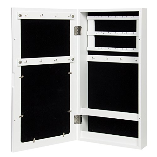 Jewelry Armoire Cabinet Organizer With 4 Picture Frames Wall Mounted White