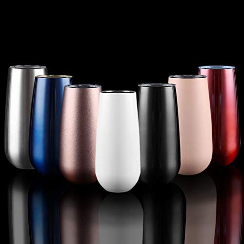 Elaco 1 X 6OZ Stainless Steel Stemless Wine Water Cup 6OZ Stainless Steel Stemless Wine Water Cup Double Wall Vaccum Insulation (C)