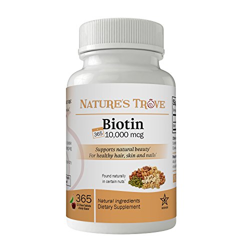 Biotin 10,000 mcg Maximum Strength by Nature's Trove - 365 EZ Chew Tablets Cherry Flavor