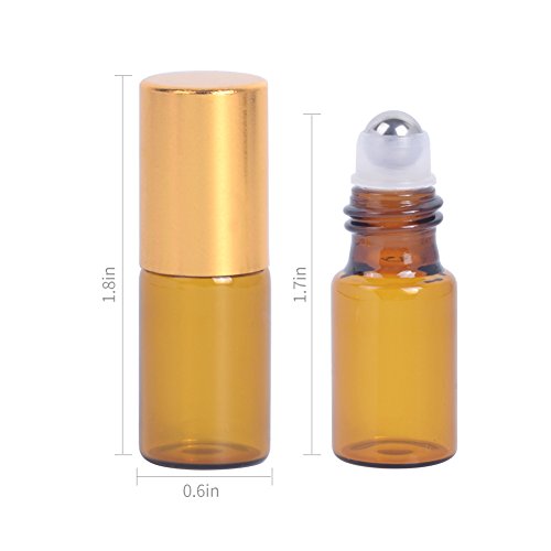 Essential Oil Roller Bottles - 3 Ml Glass Mini Amber Stainless Steel Roller Bottles （Pack of 20） Including 1 Free Heart Bag By MUB - Thumbnail 5