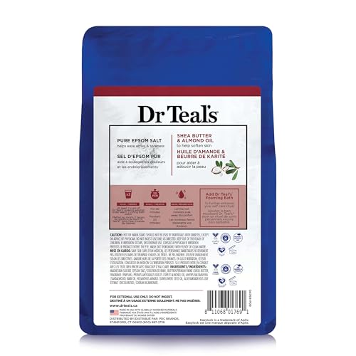 DR TEAL’S EPSOM SALT MAGNESIUM SOAK, SOFTEN & MOISTURIZE WITH SHEA BUTTER & ALMOND OIL, 3 LBS