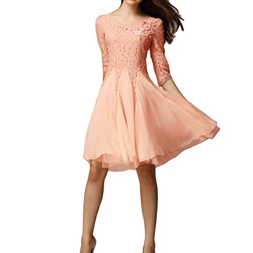 open lace back dress Pink Tulle Knee Length Homecoming Dress, Sweet 16 Dresses For Teens, MH237 main image 0