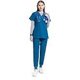 Uniforms World Scrubs for Women Set - Stretch Scrub Top & Pants with 8 Pockets, Yoga Waistband, Anti Wrinkle, Slim Fit
