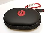 Hard Case + RED/Silver Carabiner/Hook for Powerbeats 3, 2 & 1, BeatsX, UrBeats, Tour, iBeats, Lady Gaga, Diddy Beats & All Beats Earphones/Earbuds Wired or Wireless Models. by:GeneralBuy.