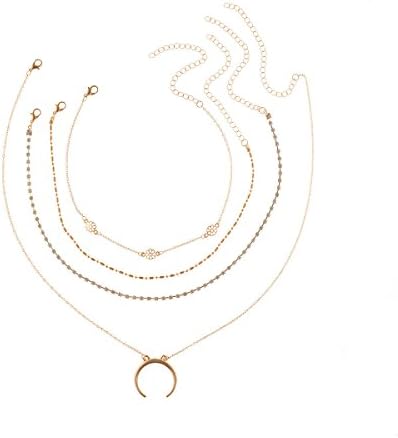 Lolomoda Womens multilayer choker necklace Gold flower layered moon necklace pendant 90s necklace