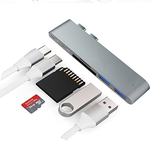 USB C Hub, Sunteck MacBook Pro Adapter with Type-C Pass-Through Charging, 40Gbs Thunderbolt 3, SD/TF Card Reader and 2 USB 3.0 for Newest 13" or 15" MacBook Pro 2017 and 2016 (Space Grey)