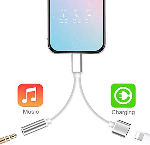 Headphone Adapter Jack Dongle for iPhone Xs/Xs Max/XR/ 8/8 Plus/X (11) / 7/7 Plus Adapter Listen to Music Adapter Audio and Charge 3.5mm Splitter Converter Compatible with Adaptor Charger.(Sliver)
