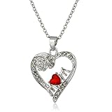 Linsh Rose Crystal Love Red Heart Mom Pendant Necklace Fashion Jewelry for Women Color Silver (Jewelry)