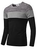 KAIUSI Men's Contrast Color Crew Neck Long Sleeve Casual T-Shirt Top Large Dark Grey