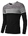 KAIUSI Men's Contrast Color Crew Neck Long Sleeve Casual T-Shirt Top Large Dark Grey