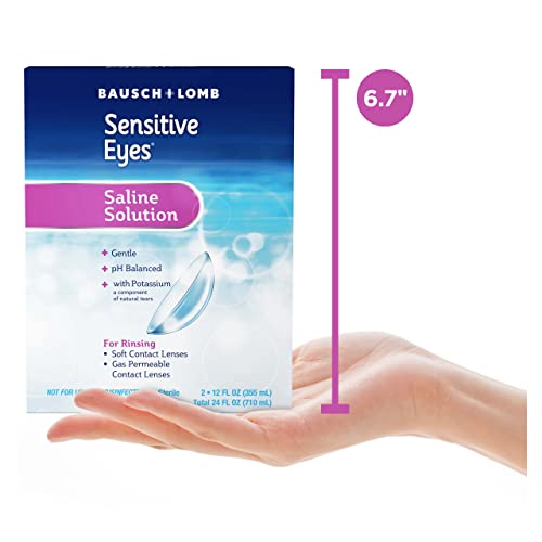 BAUSCH + LOMB SENSITIVE EYES SALINE SOLUTION, GENTLE DAILY RINSE FOR SOFT & GAS PERMEABLE CONTACT LENSES, WITH POTASSIUM, 12 FL OZ (PACK OF 2)