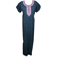Mogul Interior Women's Caftan Nightgown Neck Embroidered Night Dress L