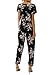Missy Chilli Women's Floral Print Short Sleeve V Neck Wrap Jumpsuit with Tie Waist Black US4/6