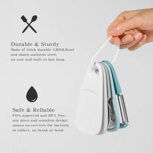 Kitchen Gadgets Set 5 Pieces, Space Saving Cooking Tools Cheese Grater, Bottle Opener, Fruit/Vegetable Peeler, Pizza Cutter, Garlic/Ginger Grinder, Stainless Steel Accessories Dishwasher Safe(Blue)