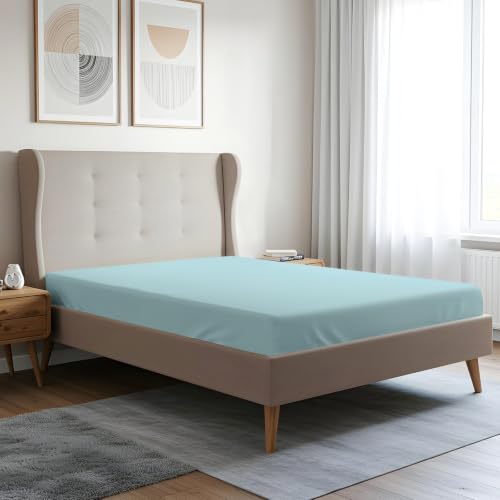 Pizuna Spannbettlaken 110x200 120x200cm Baumwolle Babyblau 400 Fadenzahl