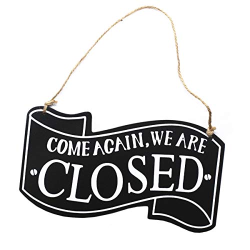 ZHU YU CHUN Double-Sided Open/Closed Sign Hanging Board, Wooden Open Close Sign with Rope for Hanging (Black)