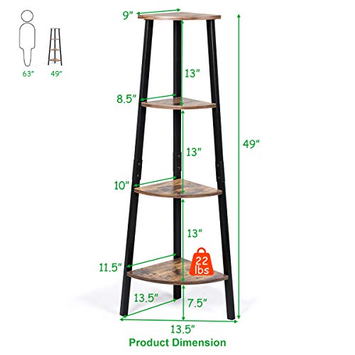 Tangkula Industrial Corner Shelf, 4Tier Ladder Bookshelf, Metal Frame