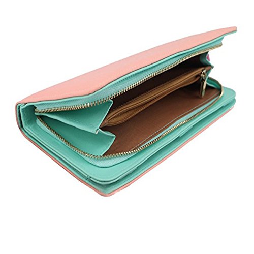 Fashion Wallets for Women, Bifold RFID Blocking Wallet Ladies Clutch Purse Women's Zipper Wallet For Phone Card Checkbook Holder & Organizer Long Large Capacity Purse Handbag Pink Green