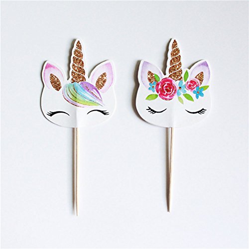 72 Pieces Unicorn Cupcake Toppers Double Sided with Two Different Styles for Birthday Baby Shower Party Decorations Supplies