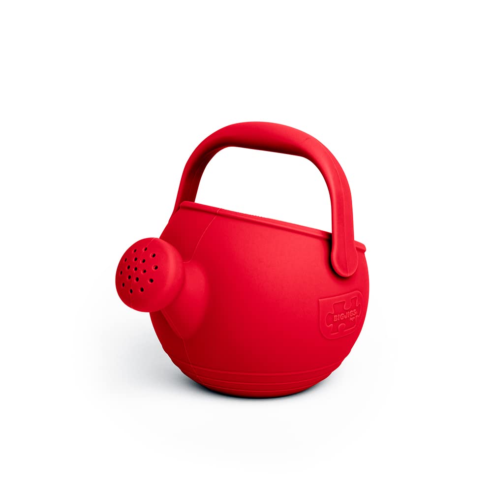 Bigjigs Toys Cherry Red 100% Silicone Childrens Watering Can - Temperature & Stain-Resistant Watering Can Kids, Easy Grip Handle, Sustainable Silicone Toys, Ideal Outdoor Toys & Beach Toys