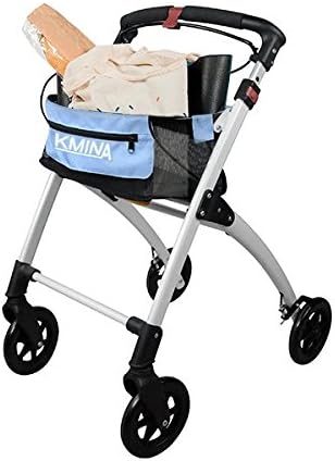 KMINA Narrow Walker with Tray, Lightweight, Basket and Brakes, Adjustable, 4 Wheel Folding Indoor Rollator, Blue - KMINA PRO - Image 5