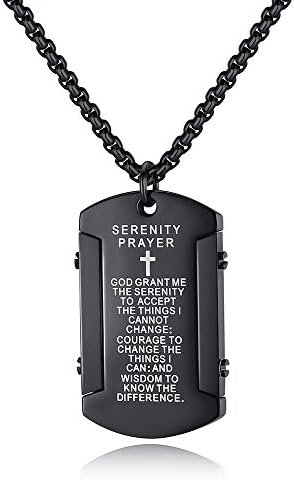 Molike Stainless Steel Men's Cross and Bible Verse Prayer Dog Tag Pendant Necklace, Christian Jewelry