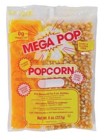 Mega-pop Popcorn 6 count, Oil and Salt Kit with