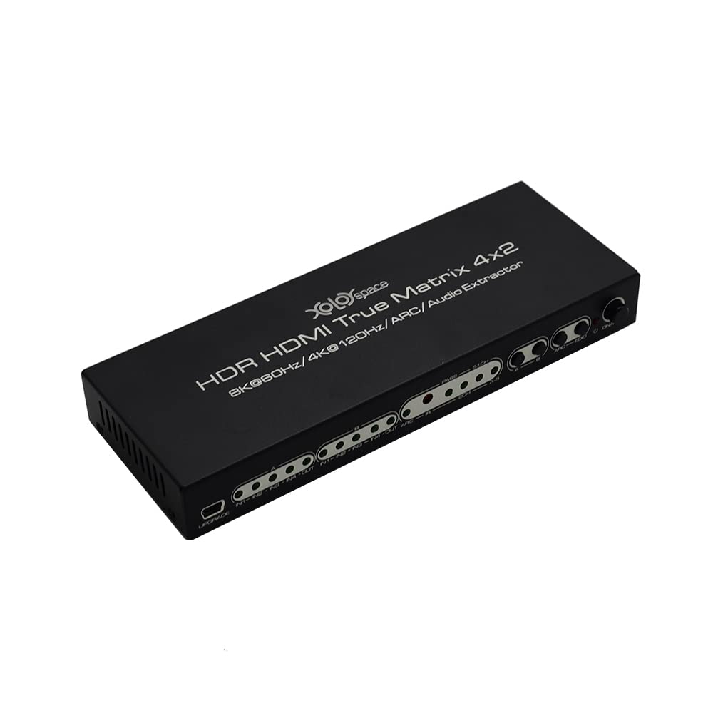 XOLORspace 43420A HDMI 2.1 8K HDR HDMI True Matrix Switch 4x2 Supports 4k 120hz and Dolby Vision with Optical and L/R Audio Extractor and ARC