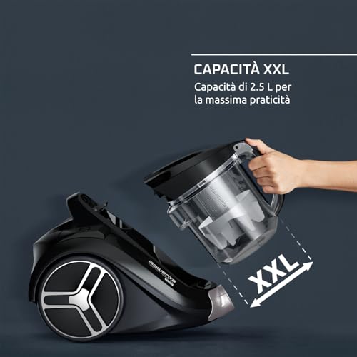 Compact Power XXL Aspirapolvere Senza Sacco, Capacità 2.5 Litri, Potenza 900 W, Design Compatto, Sistema di Filtraggio a 3 Livelli, Aspirapolvere Potente, Facile da Pulire, 2 accessori,RO4B50