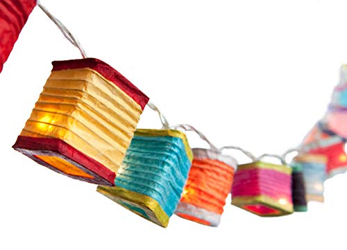 Blaze On Radiant Lantern Fairy Lights (Rainbow Colours) – 20 Warm White LED Lights – Larger Lantern Size – Includes UK USB Plug – Hand-Screened Paper Lanterns – Indoor String Lights