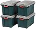 IRIS USA Plastic Storage Boxes, Heavy-Duty Utility Storage Totes with Durable Lid and Secure Latching Buckles, Garage and Outdoor, Green/Gray, 4 Pack