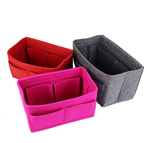 Felt Insert Bag Organizer Bag in Bag for Handbag Purse Organizer - Lmieson Multi Pocket Insert In Bag fit with Tote & Handbag, Speedy 35 and Neverfull MM, Red (Large) - Thumbnail 5